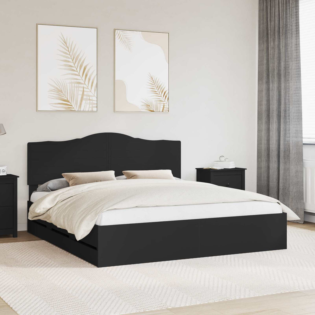 vidaXL Estructura de cama Negro 180 x 200 cm Madera Ingenieril