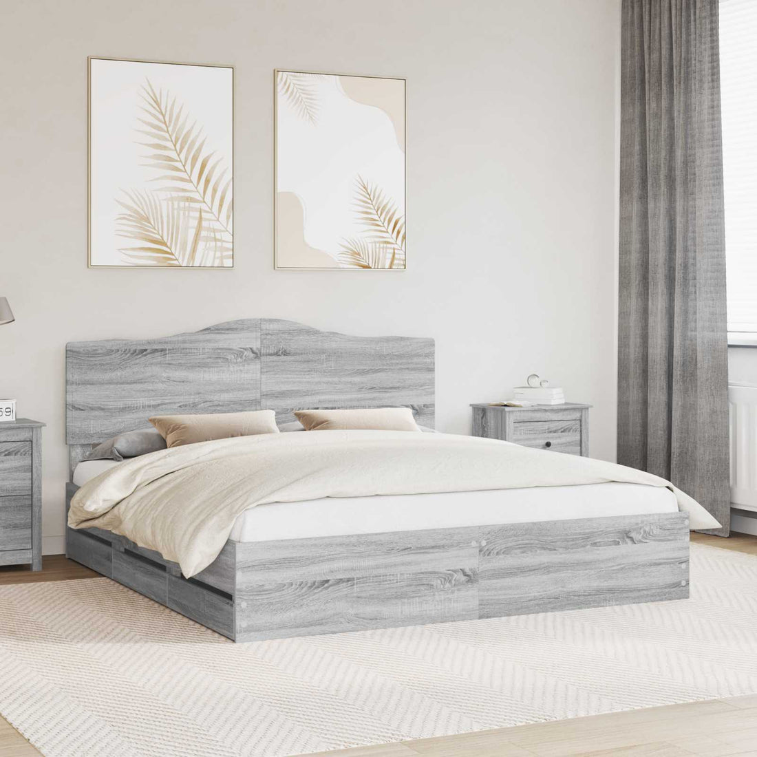 vidaXL Estructura de cama Gris Sonoma 180 x 200 cm Madera Ingenieril