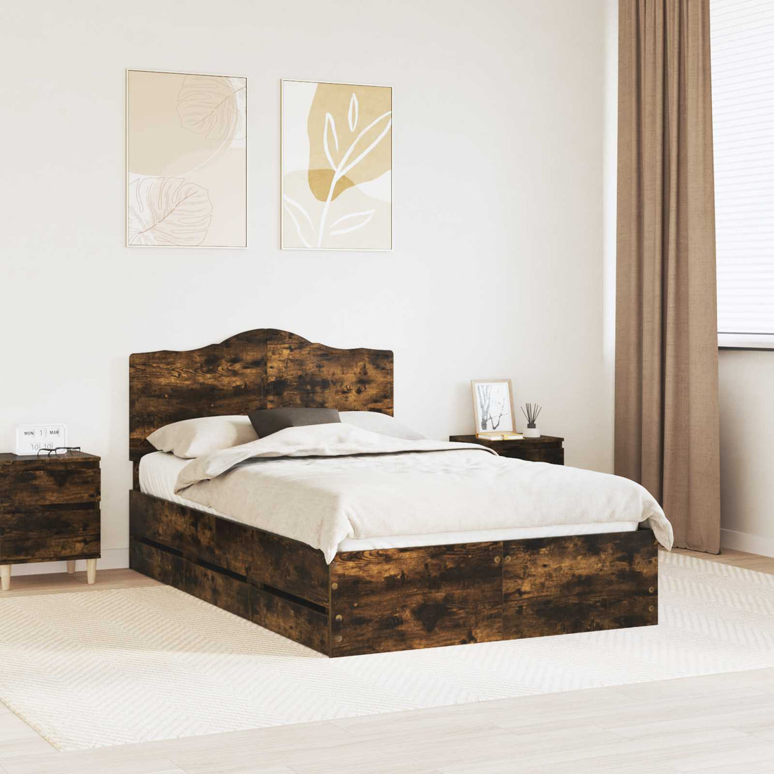 vidaXL Estructura de cama Roble Ahumado 135 x 190 cm Madera Ingenieril