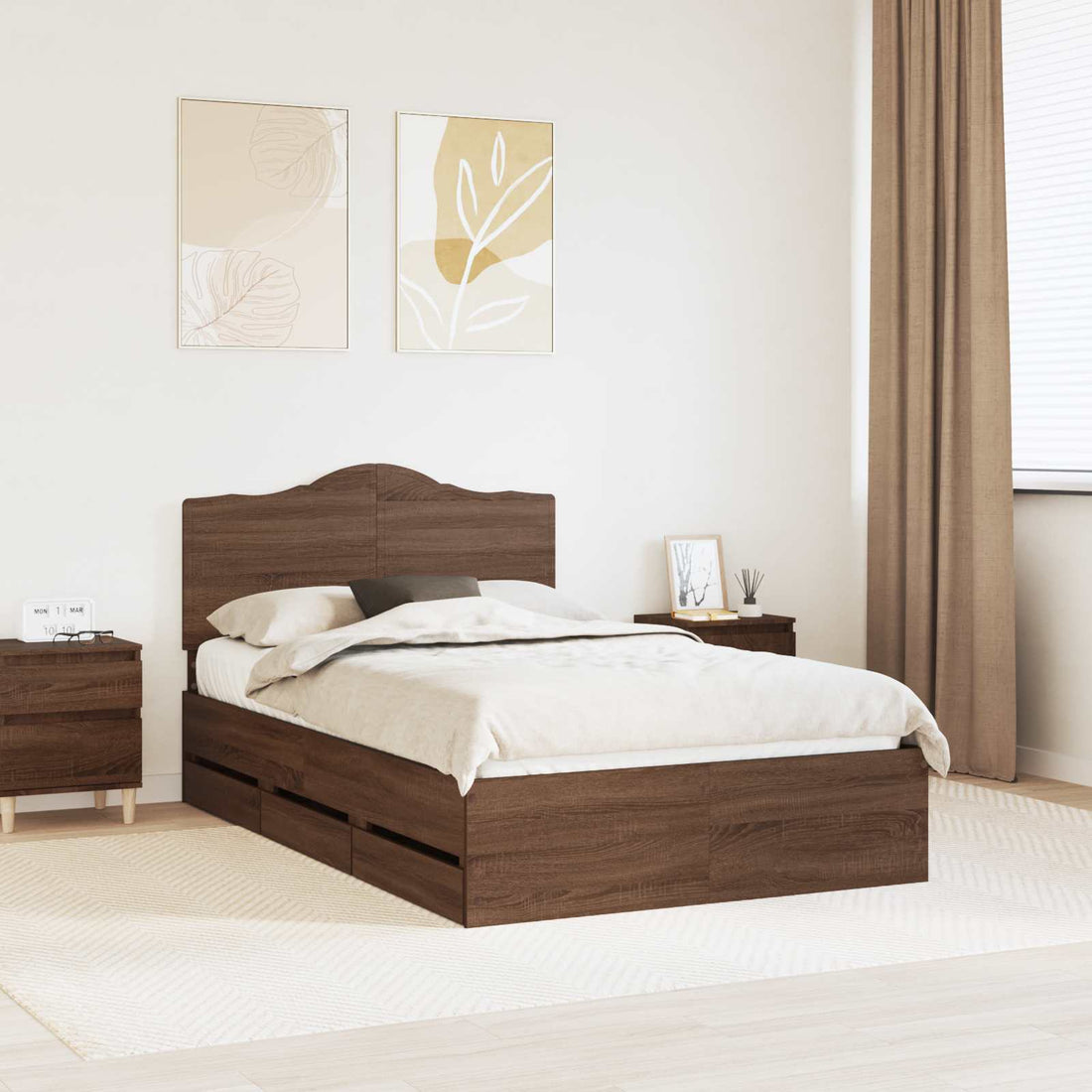 vidaXL Estructura de cama Roble marrón 120 x 190 cm Madera Ingenieril