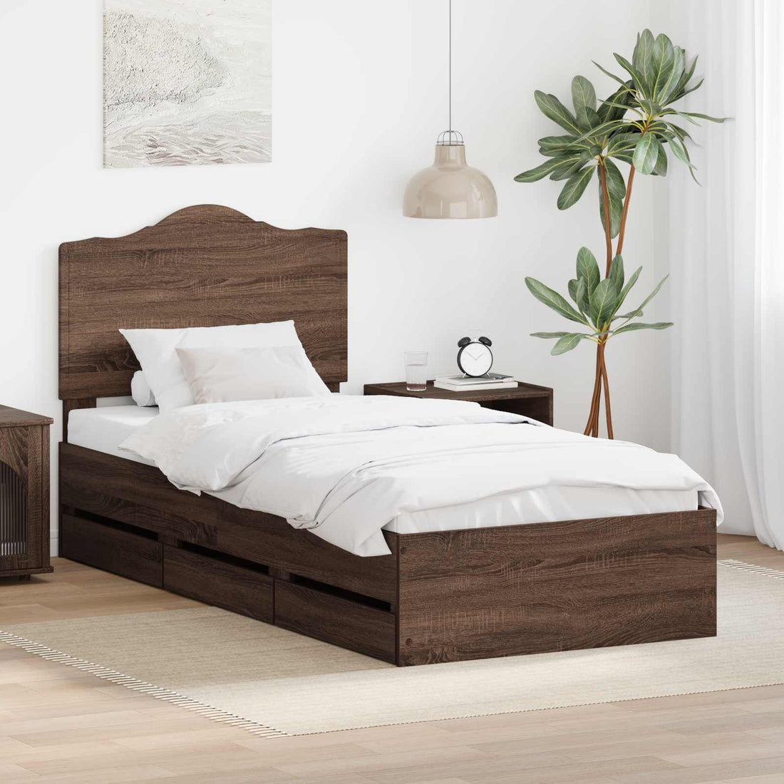 vidaXL Estructura de cama Roble marrón 100 x 200 cm Madera Ingenieril