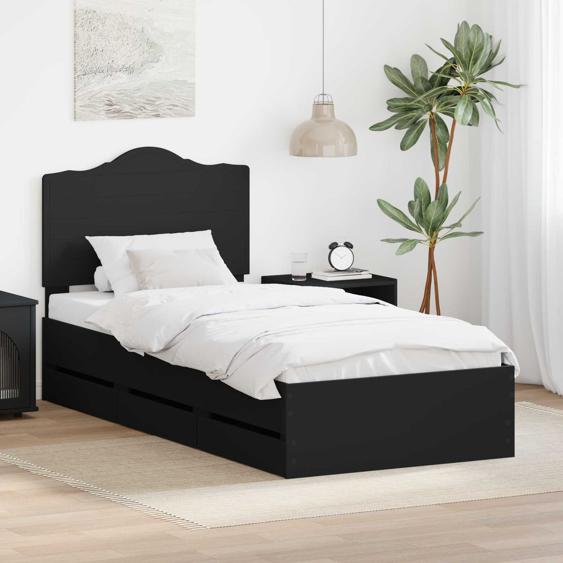vidaXL Estructura de cama Negro 75 x 190 cm Madera Ingenieril