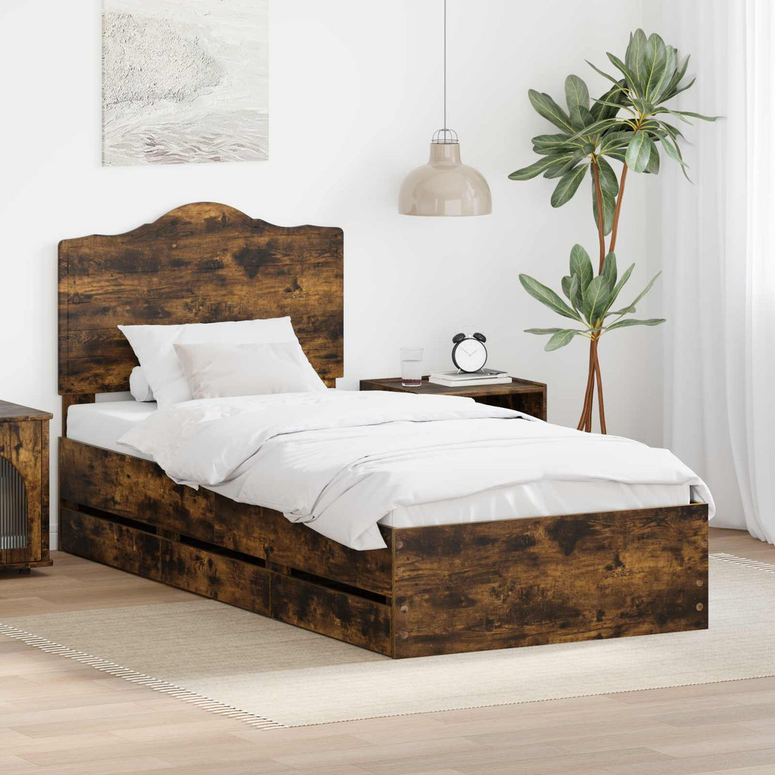 vidaXL Estructura de cama Roble Ahumado 75 x 190 cm Madera Ingenieril