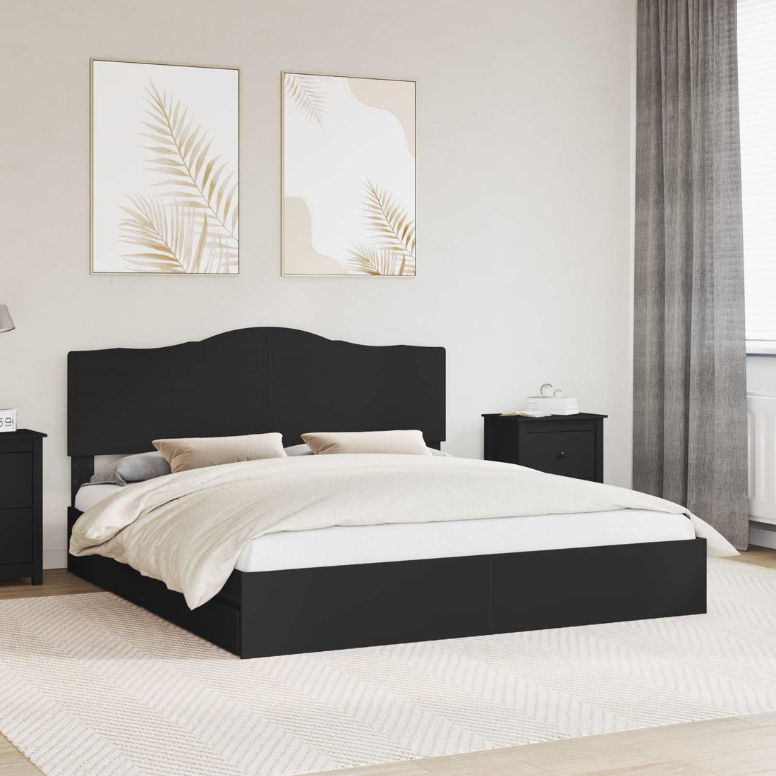 vidaXL Cama con almacenamiento Negro 200 x 200 cm Madera de ingeniería