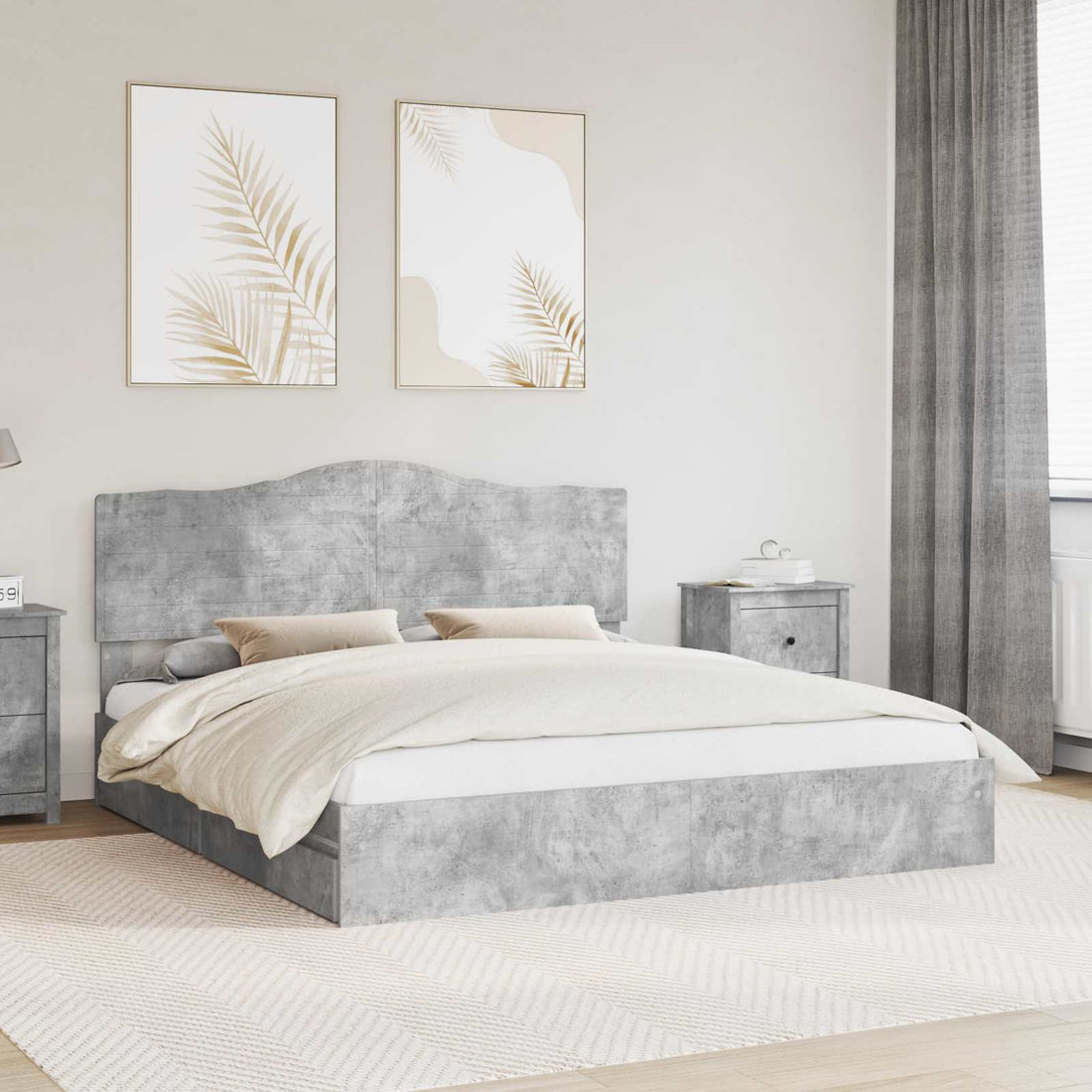 vidaXL Cama con almacenamiento con cajón Gris Concreto 200 x 200 cm