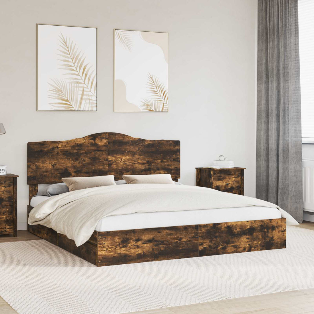 vidaXL Cama con almacenamiento con cajón Roble ahumado 180 x 200 cm