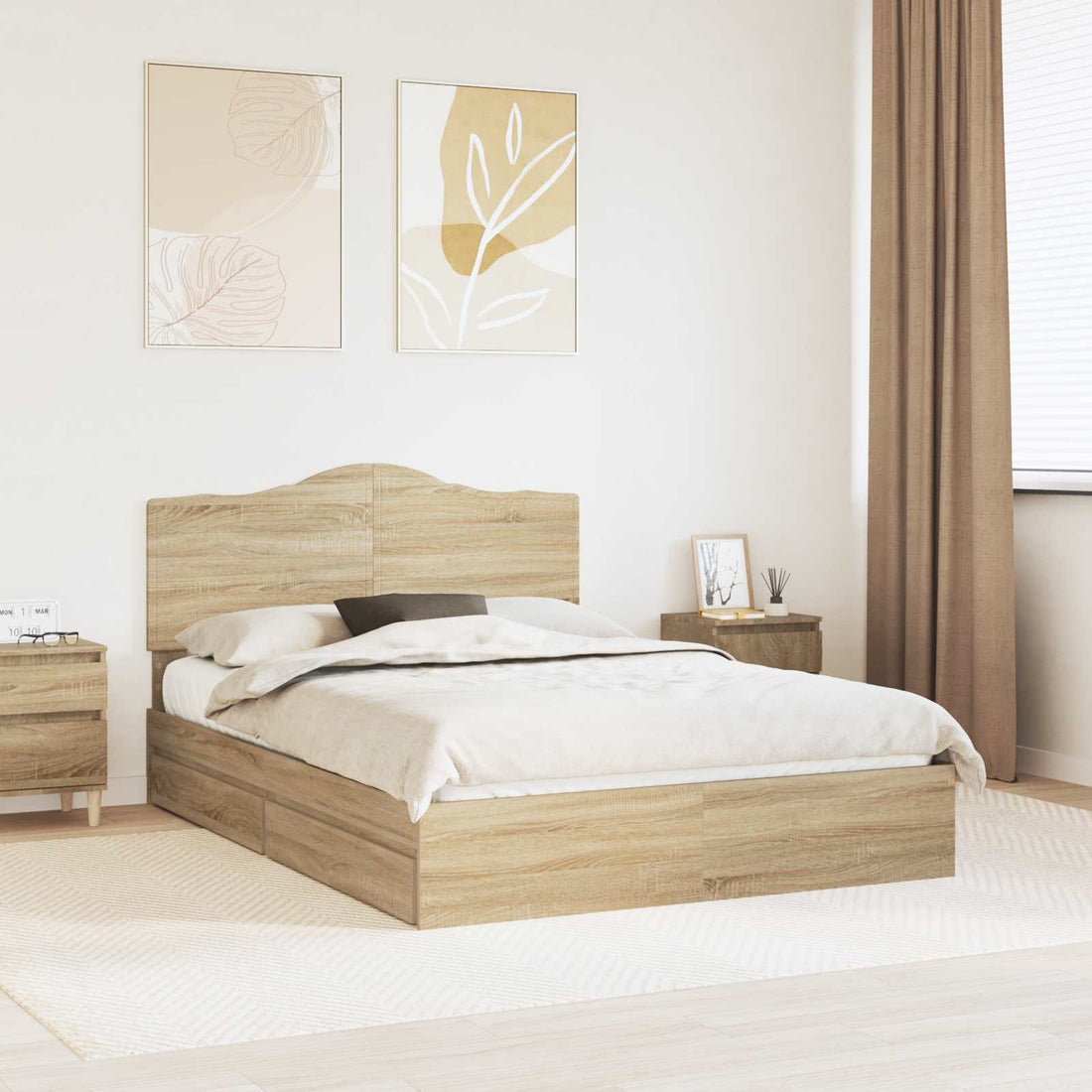 vidaXL Cama con almacenamiento con cajón Roble Sonoma 150 x 200 cm