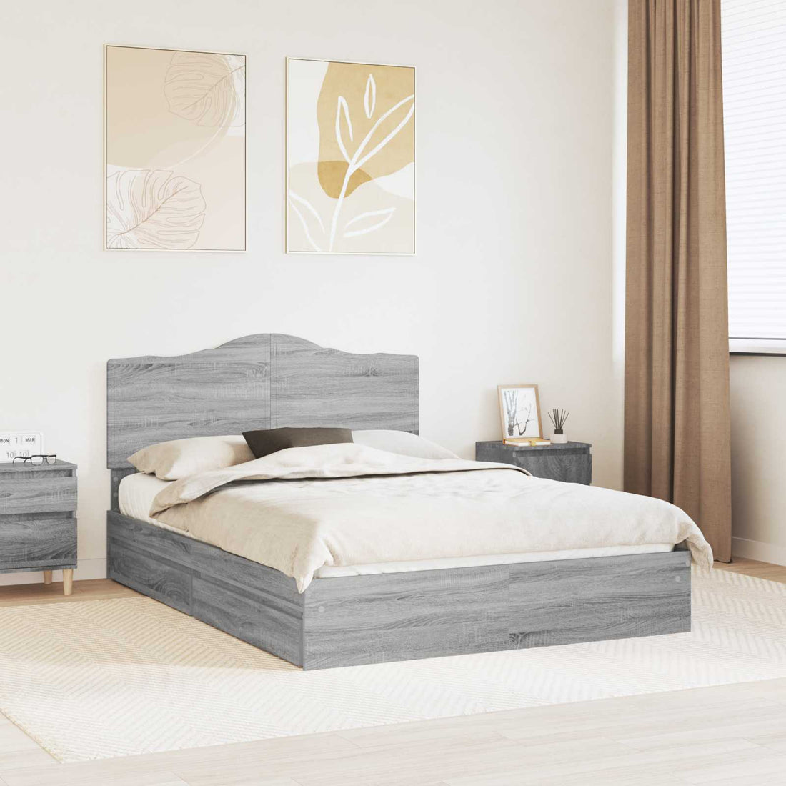 vidaXL Cama con almacenamiento con cajón Gris Sonoma 140 x 200 cm