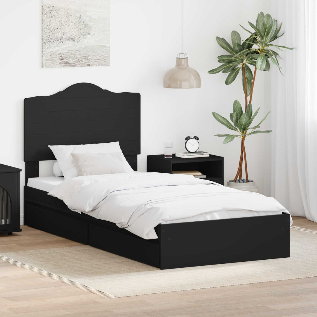 vidaXL Cama con almacenamiento Negro 90 x 190 cm Madera de ingeniería