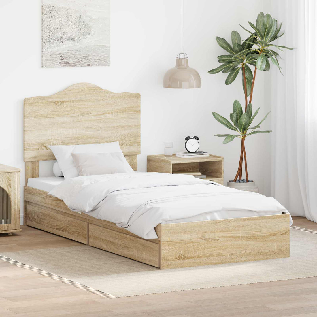 vidaXL Cama con almacenamiento con cajón Roble Sonoma 90 x 190 cm