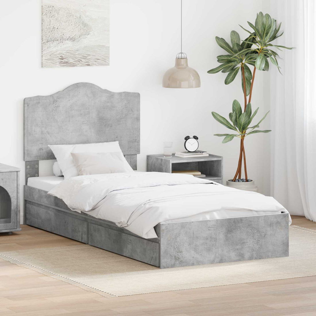 vidaXL Cama con almacenamiento con cajón Gris Concreto 90 x 190 cm