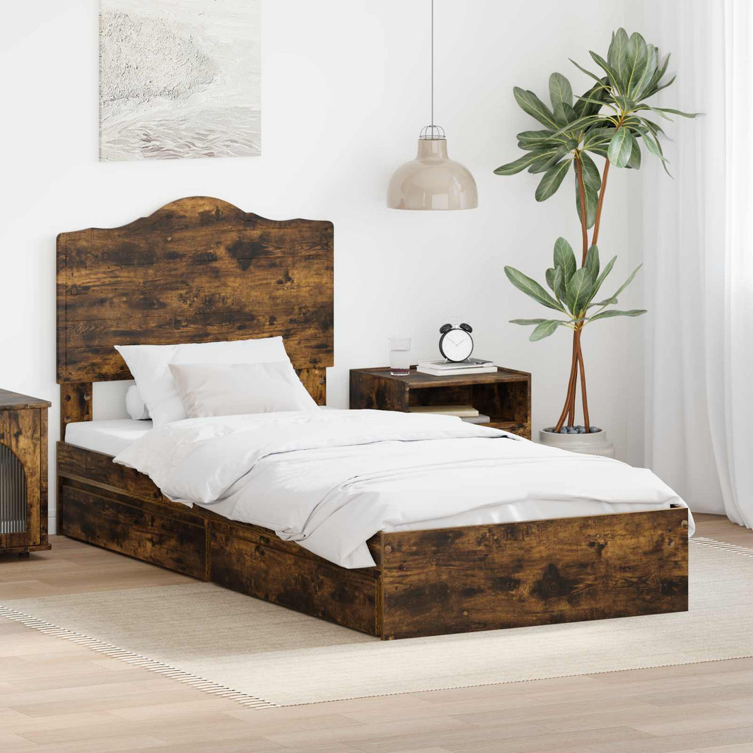 vidaXL Cama con almacenamiento con cajón Roble ahumado 70 x 190 cm