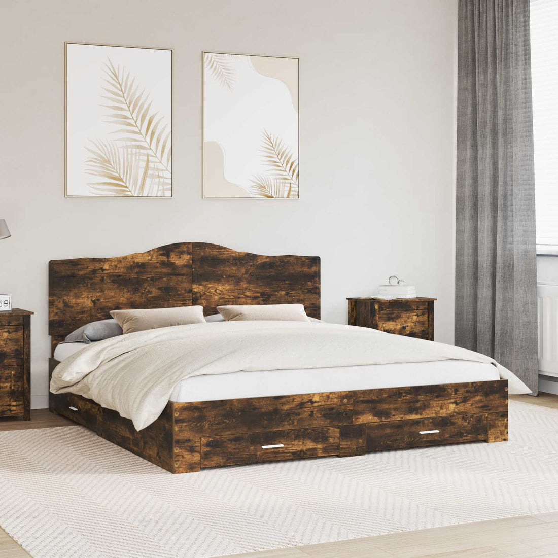 vidaXL Estructura de cama con cajón Roble ahumado 200 x 200 cm