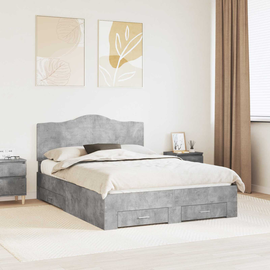 vidaXL Estructura de cama con cajón Gris Concreto 160 x 200 cm