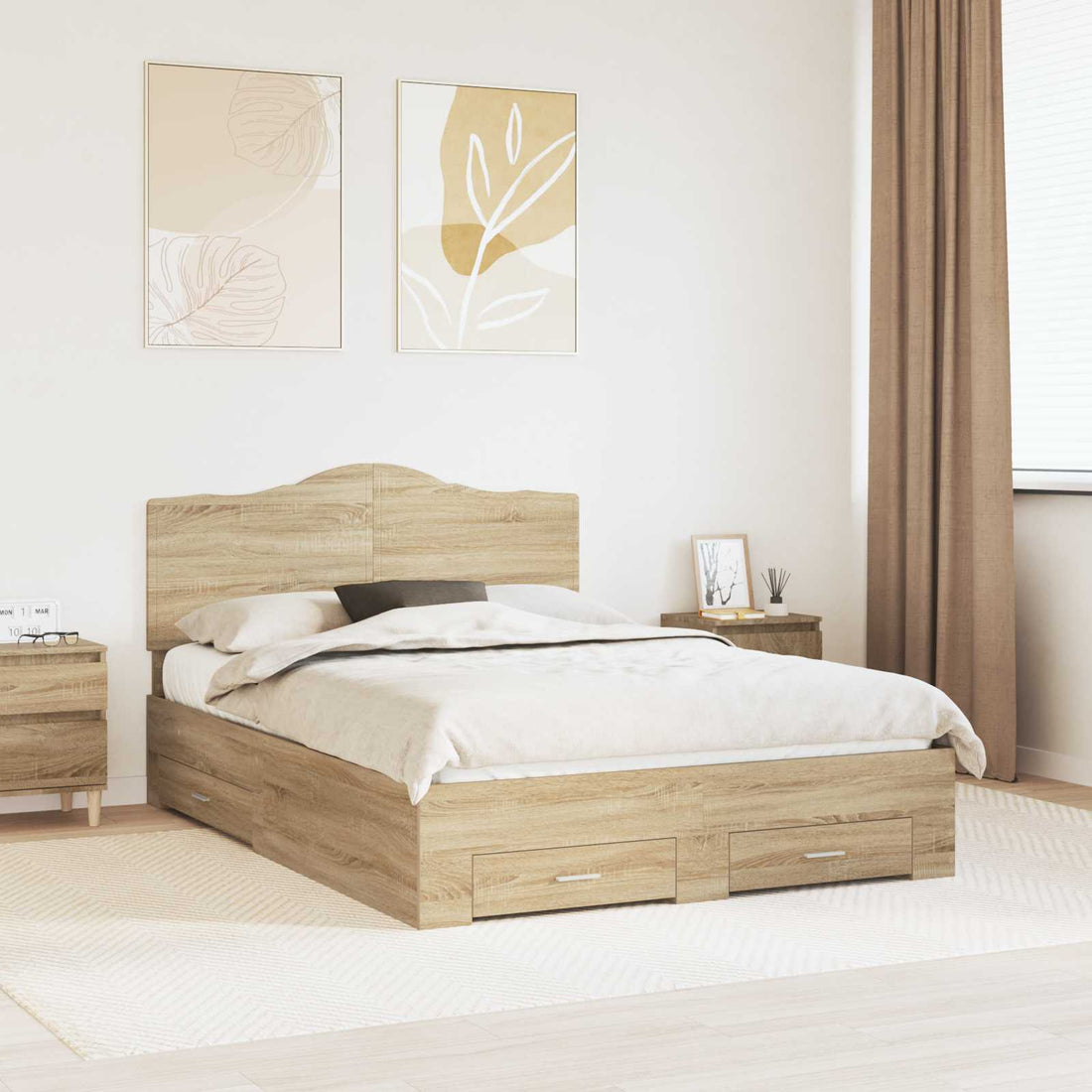 vidaXL Estructura de cama con cajón Roble Sonoma 150 x 200 cm