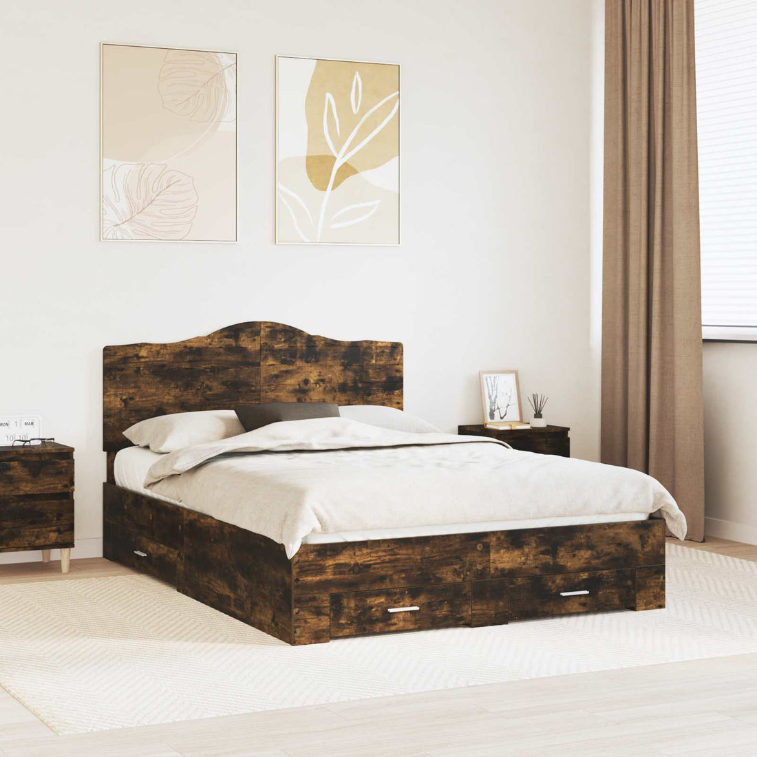 vidaXL Estructura de cama con cajón Roble ahumado 140 x 190 cm