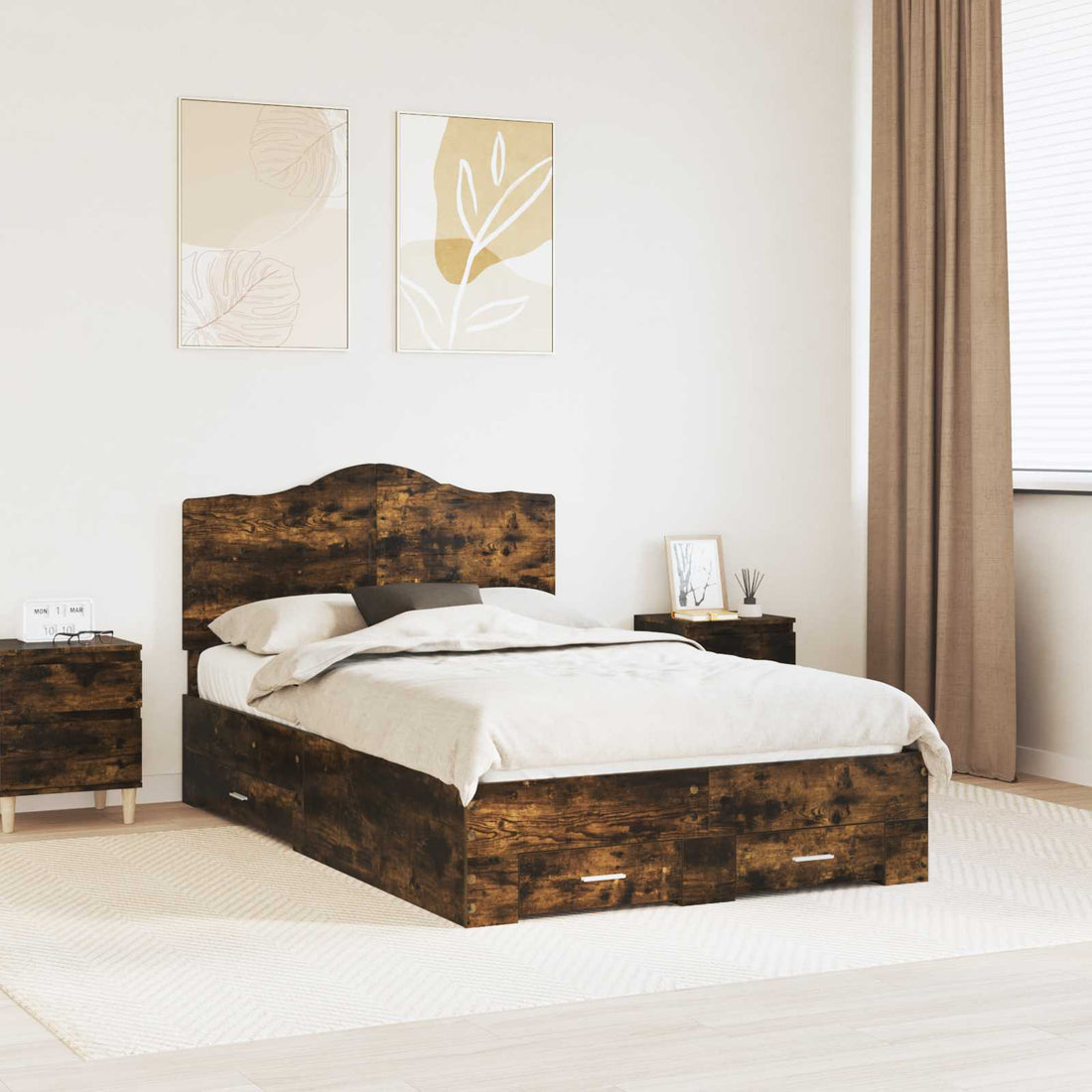 vidaXL Estructura de cama con cajón Roble ahumado 135 x 190 cm