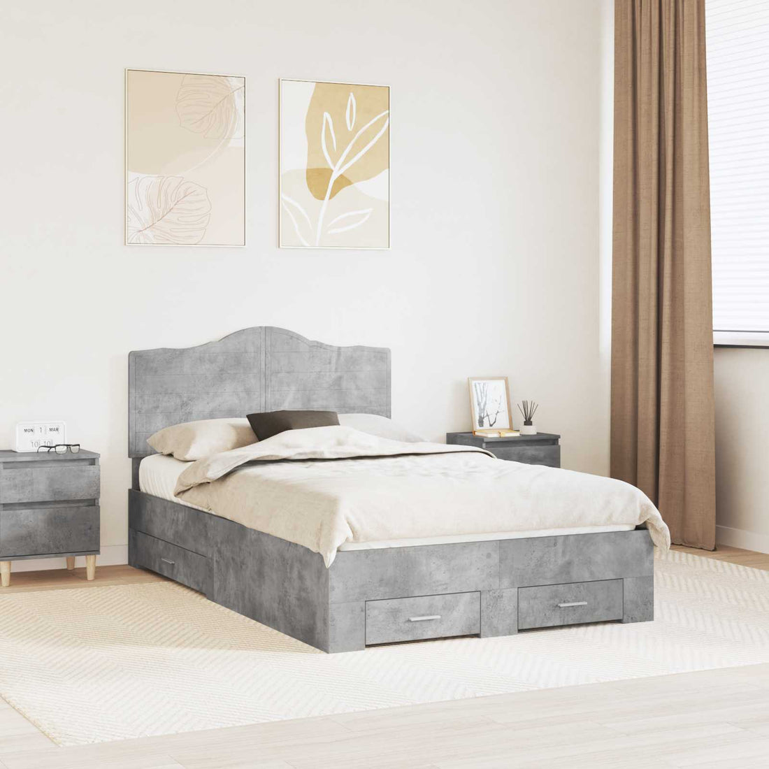 vidaXL Estructura de cama con cajón Gris Concreto 120 x 200 cm