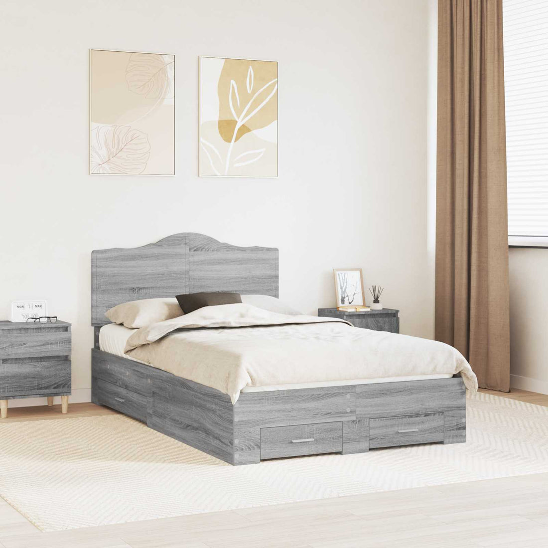 vidaXL Estructura de cama con cajón Gris Sonoma 120 x 200 cm