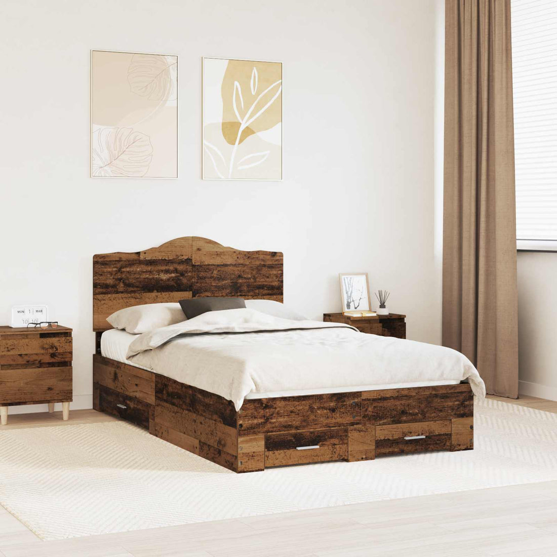 vidaXL Estructura de cama con cajón Madera vieja 120 x 190 cm
