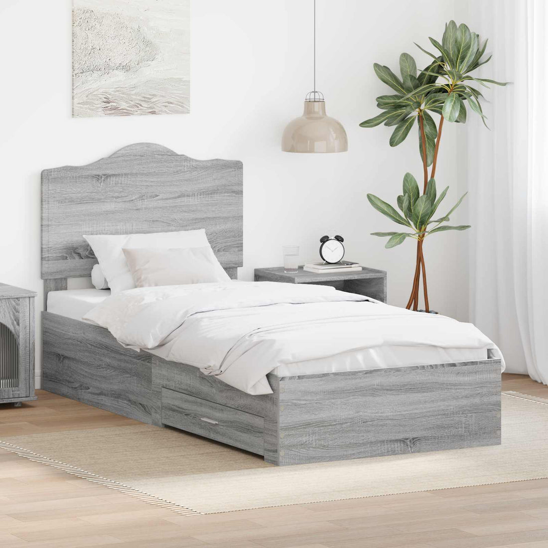 vidaXL Estructura de cama con cajón Gris Sonoma 100 x 200 cm