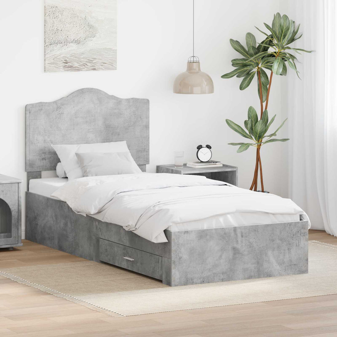 vidaXL Estructura de cama con cajón Gris Concreto 90 x 190 cm