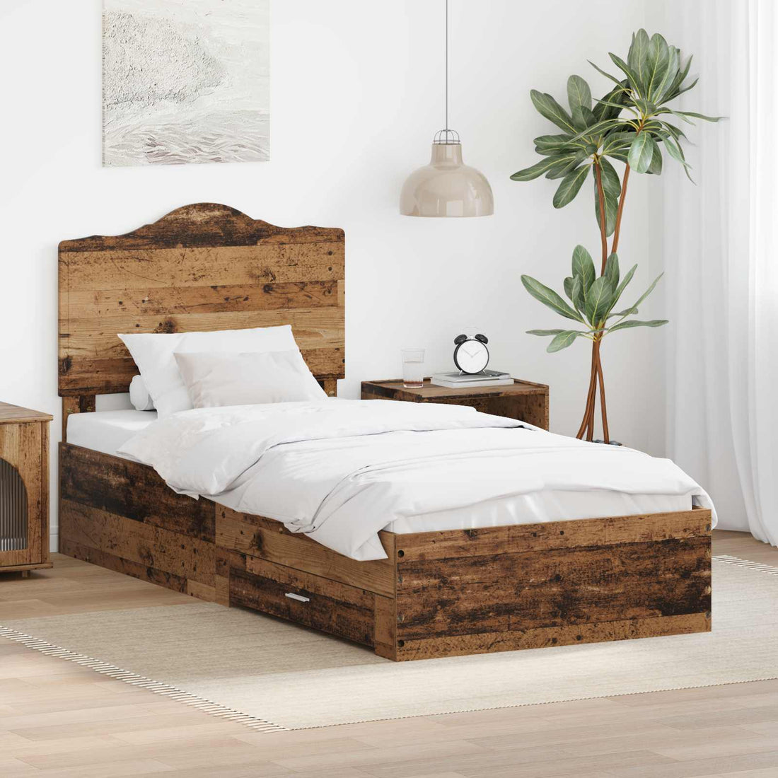 vidaXL Estructura de cama con cajón Madera vieja 90 x 190 cm