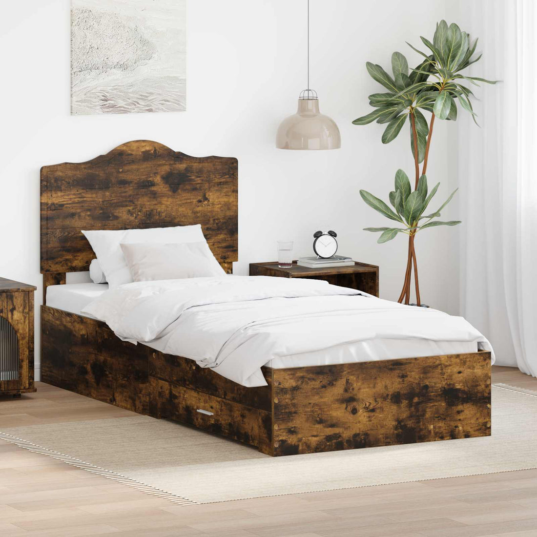 vidaXL Estructura de cama con cajón Roble ahumado 70 x 190 cm