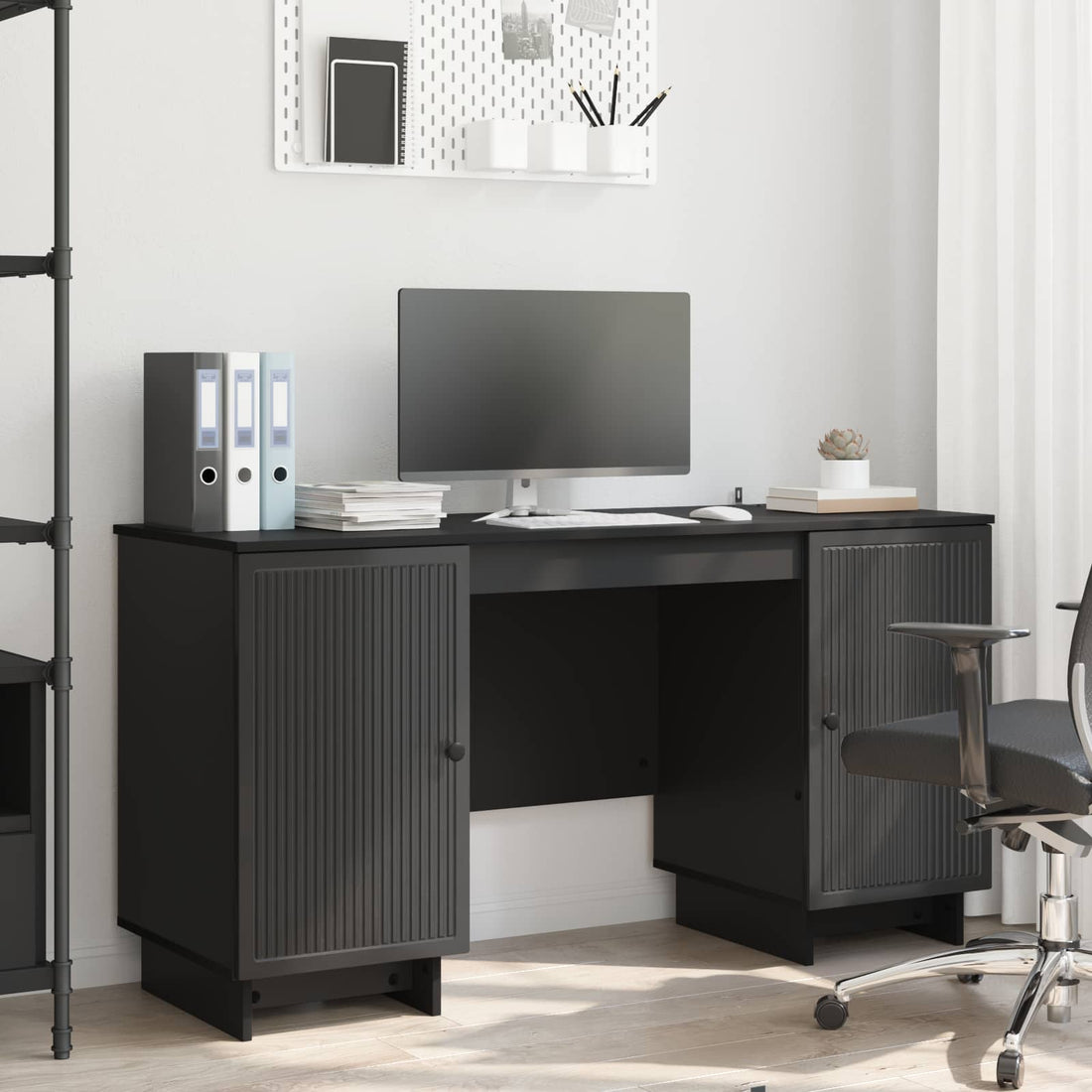 vidaXL Escritorio Negro Madera de ingeniería 142,5 x 50 x 75 cm