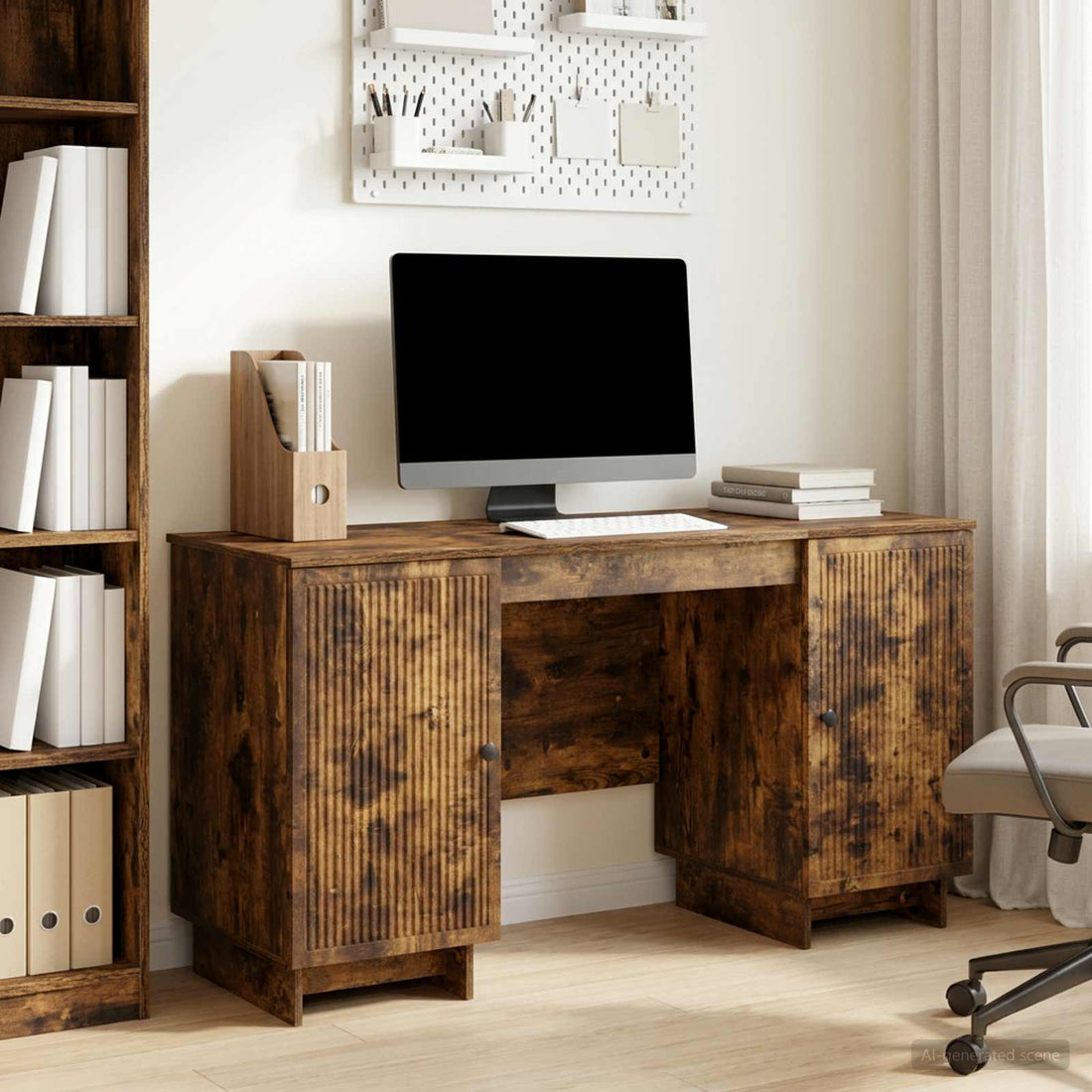 vidaXL Escritorio Roble Ahumado Madera de ingeniería