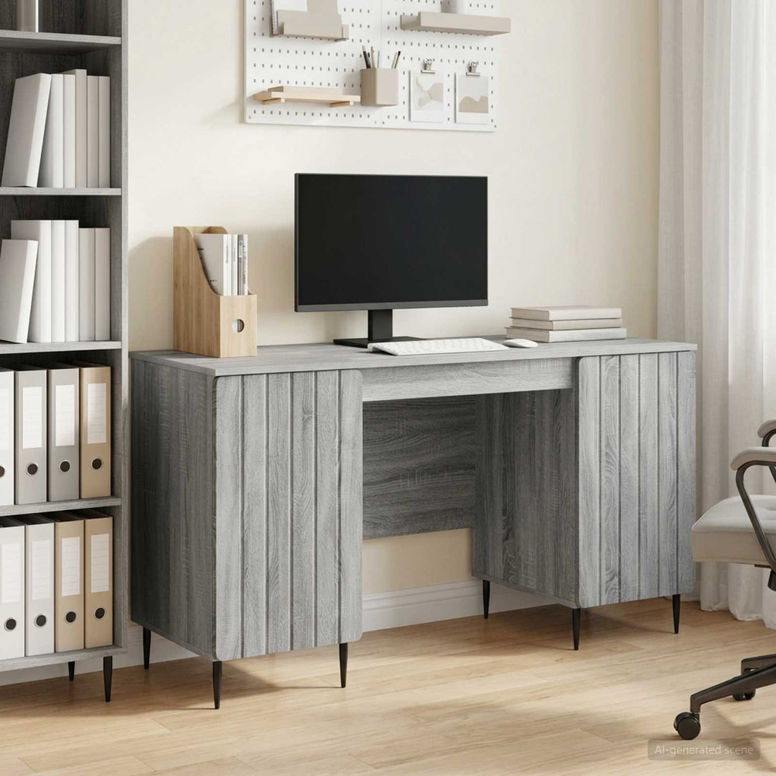 vidaXL Escritorio Gris Sonoma 142,5 x 50 x 75 cm Madera de Ingeniería
