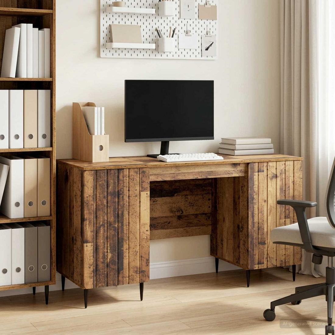 vidaXL Escritorio con estante Madera envejecida 142,5 x 50 x 75 cm