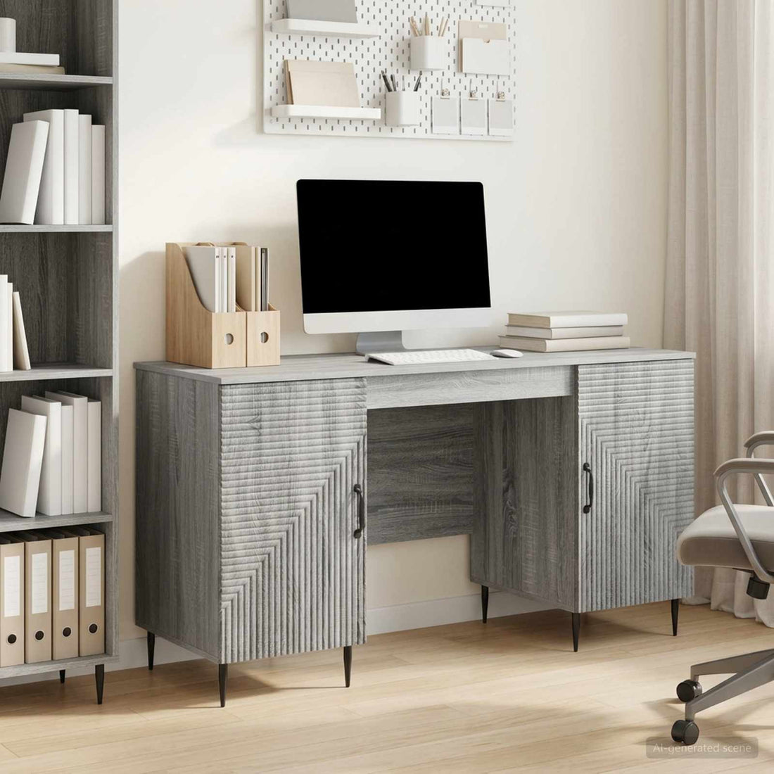 vidaXL Escritorio Gris Sonoma 142,5 x 50 x 75 cm Madera de Ingeniería