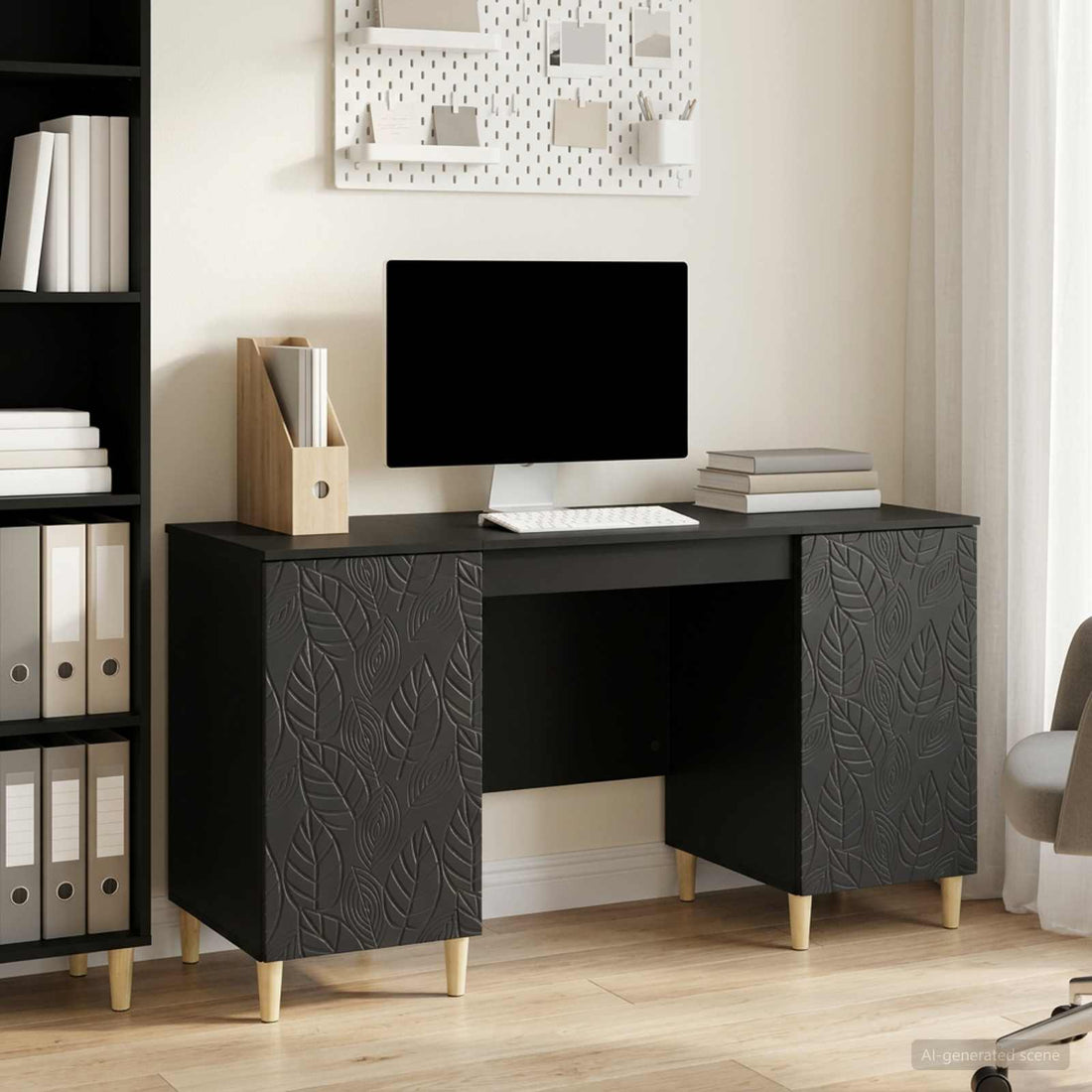 vidaXL Escritorio Negro 142,5 x 50 x 75 cm Madera de ingeniería