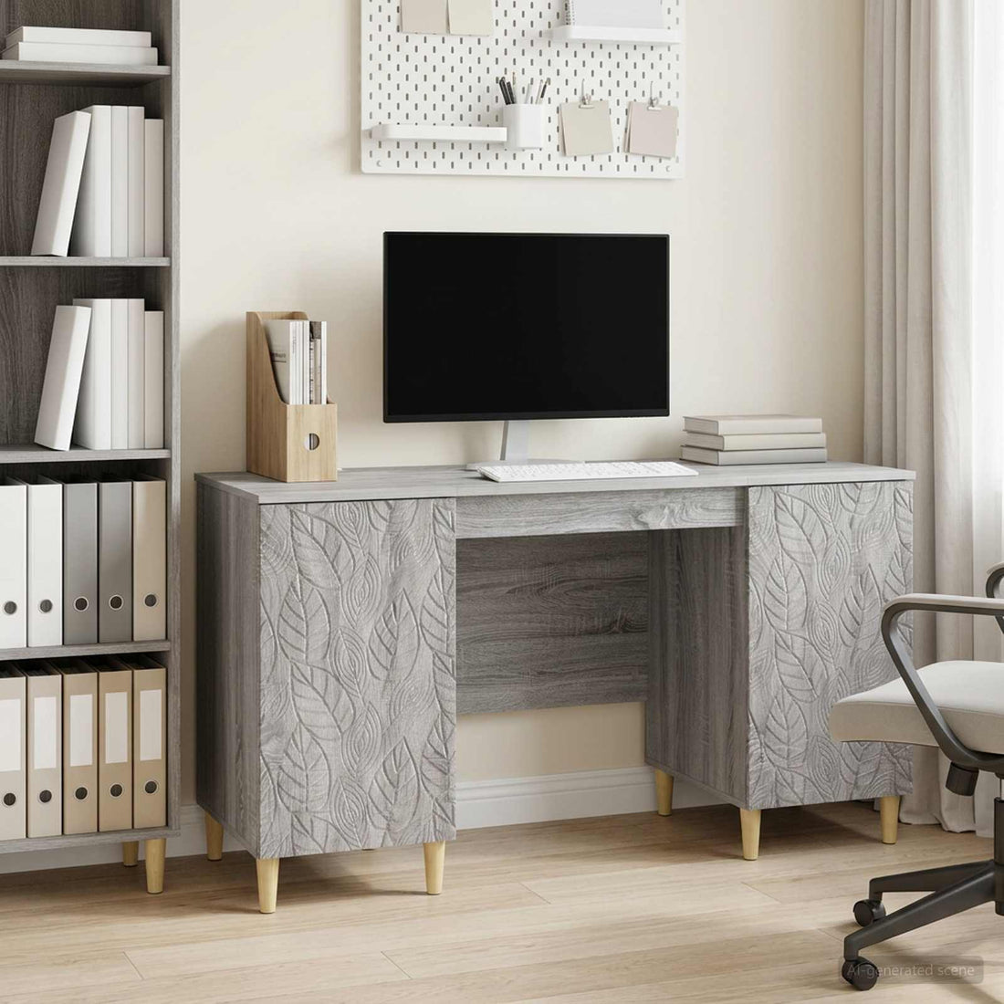 vidaXL Escritorio Sonoma gris 142,5 x 50 x 75 cm Madera de ingeniería