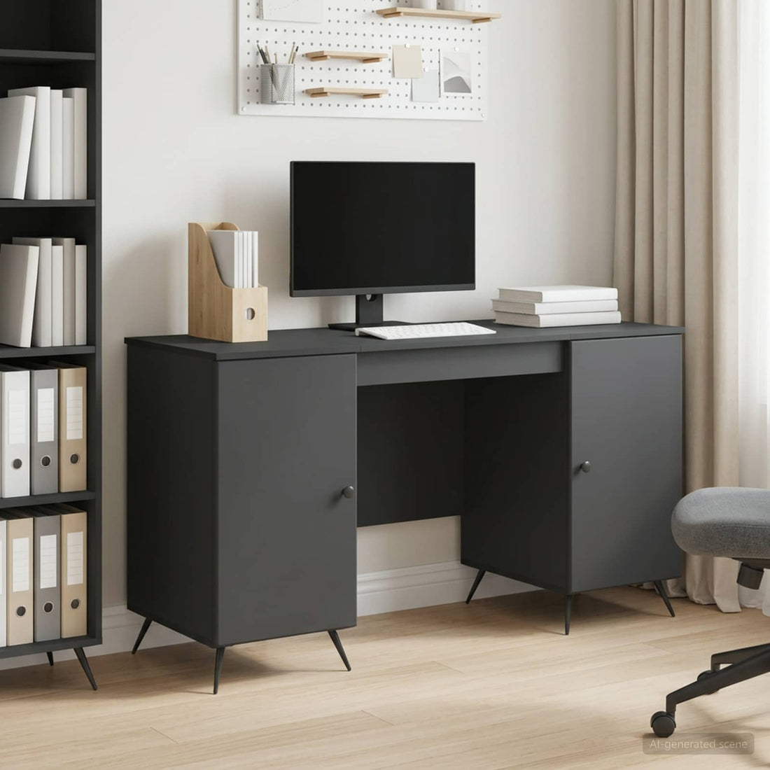 vidaXL Escritorio Negro 142,5 x 50 x 75 cm Madera de Ingeniería