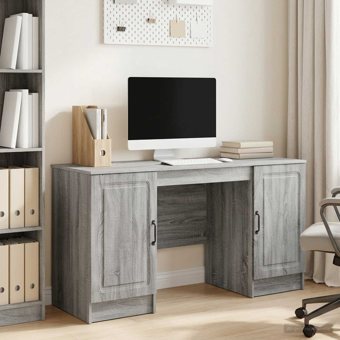 vidaXL Escritorio Gris Sonoma 142,5 x 50 x 75 cm Madera de Ingeniería