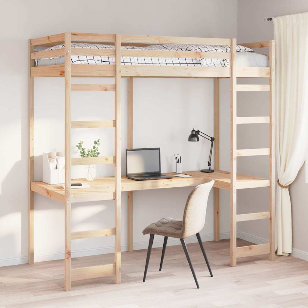 vidaXL Estructura de cama alta Natural 90 x 200 cm