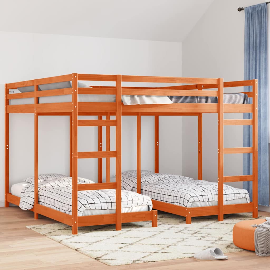 vidaXL Estructura de litera triple Marrón cera 200 x 200 cm