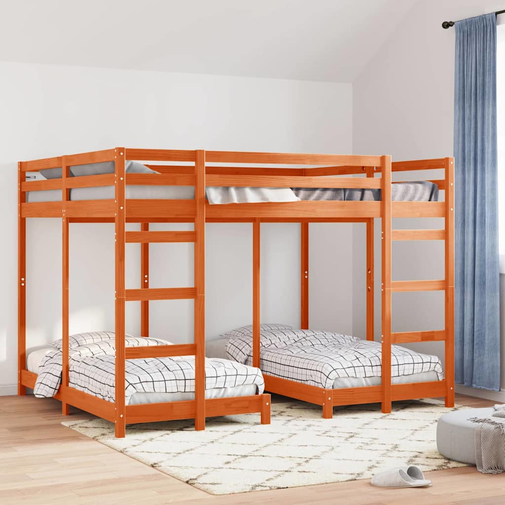 vidaXL Estructura de litera triple Marrón cera 160 x 200 cm