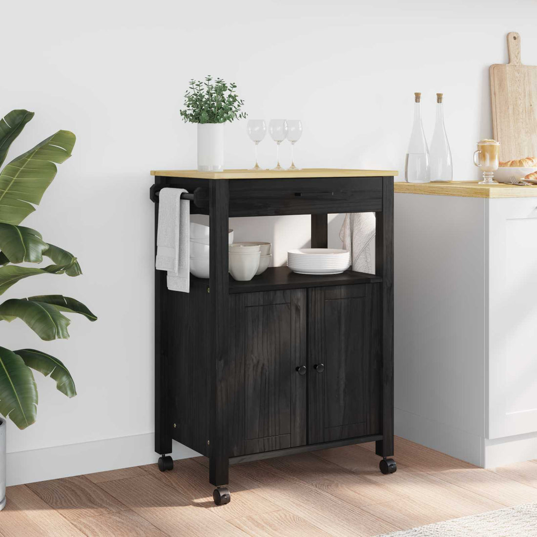 vidaXL Carro de Cocina MONZA Negro 60 x 40 x 88,5 cm