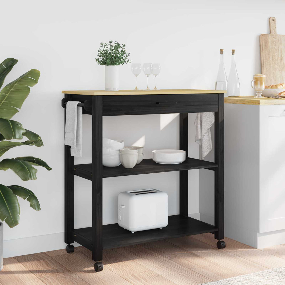 vidaXL Carro de Cocina MONZA Negro 84 x 40 x 88,5 cm