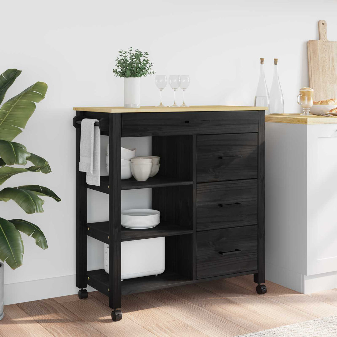 vidaXL Carro de Cocina MONZA Negro 84 x 40 x 88,5 cm