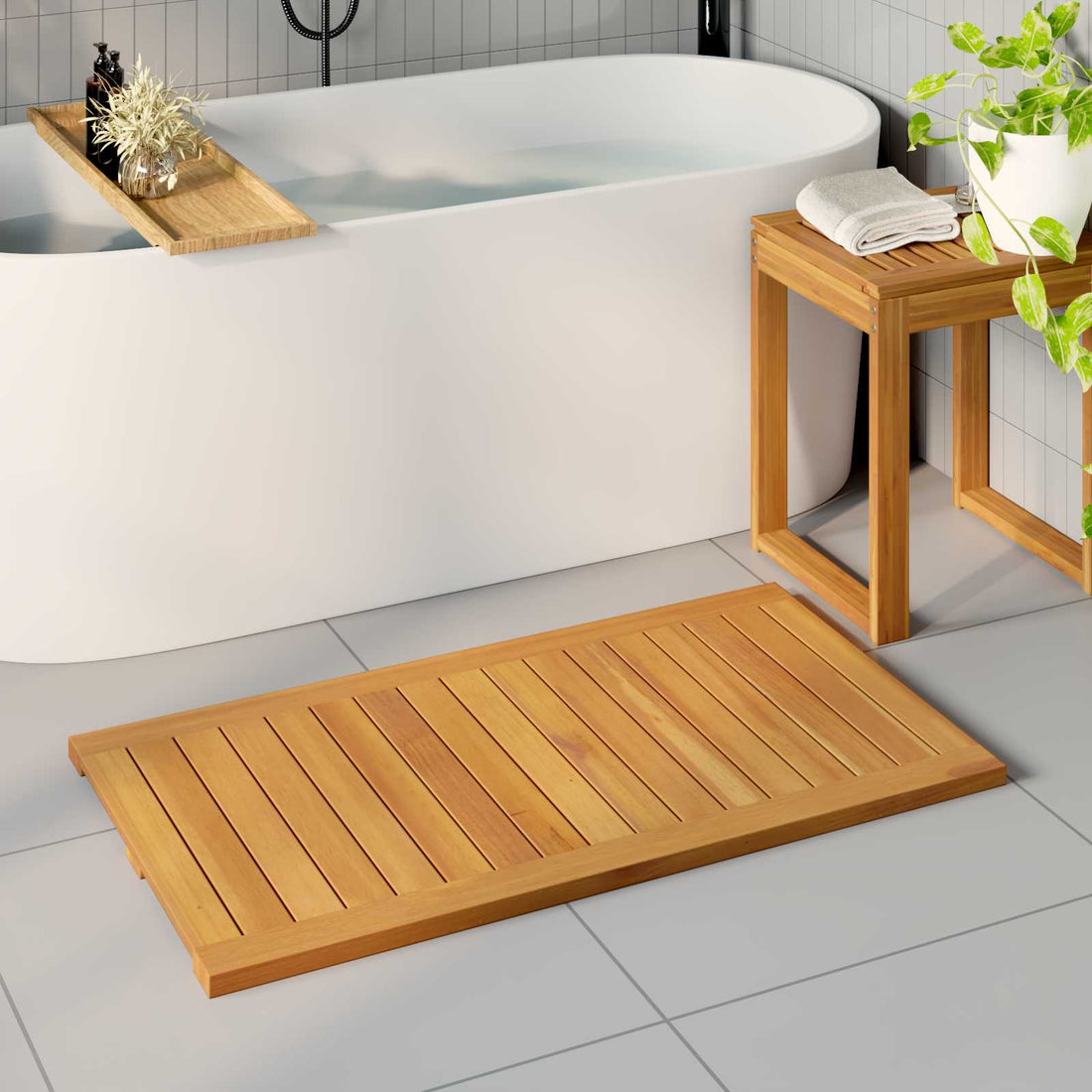 vidaXL Alfombrilla de baño Natural 100 x 55 cm Madera de Acacia Sólida
