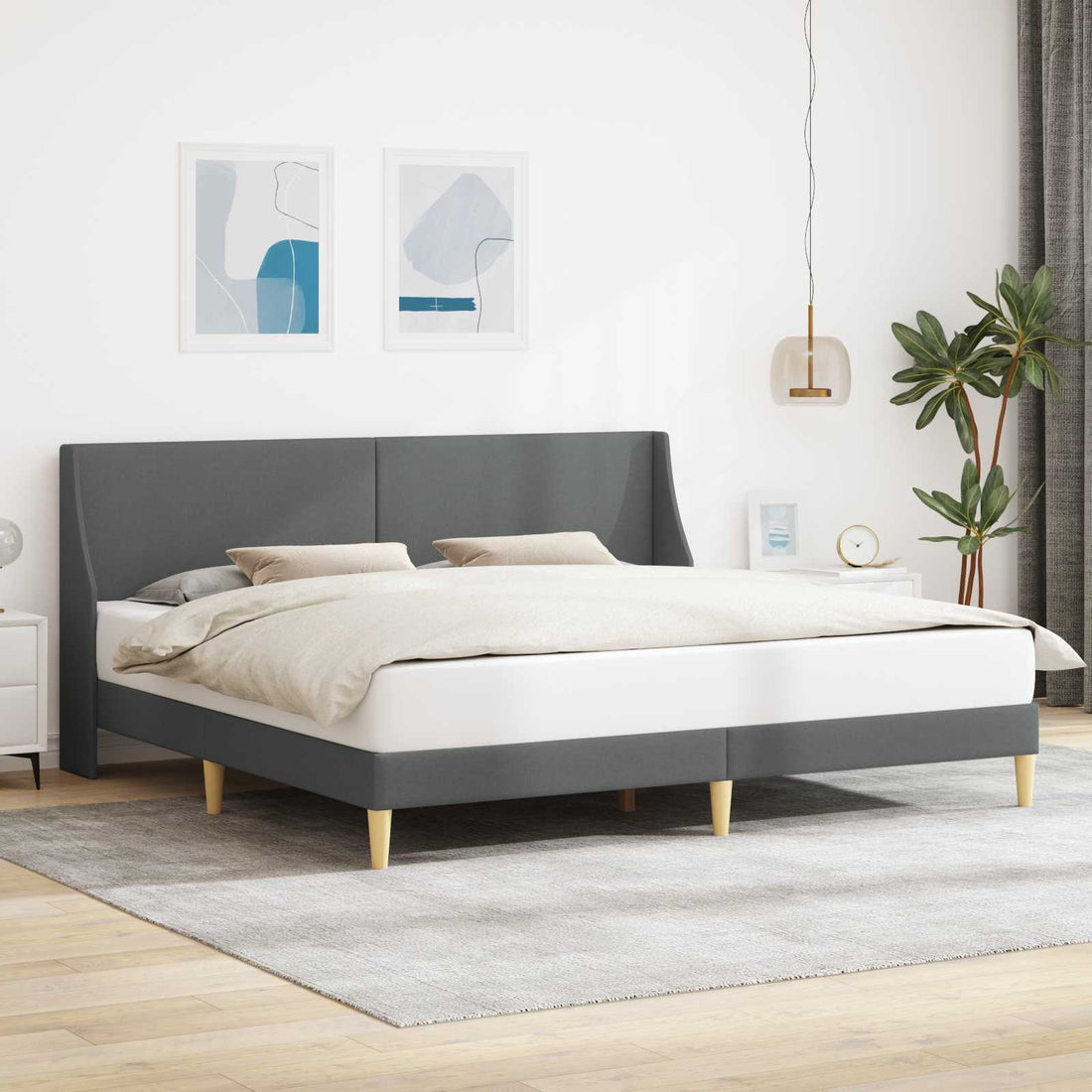 vidaXL Estructura de cama con cabecera Gris oscuro 180 x 200 cm Tela