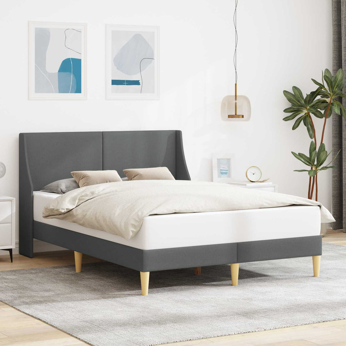 vidaXL Estructura de cama con cabecera Gris oscuro 153 x 203 cm Tela
