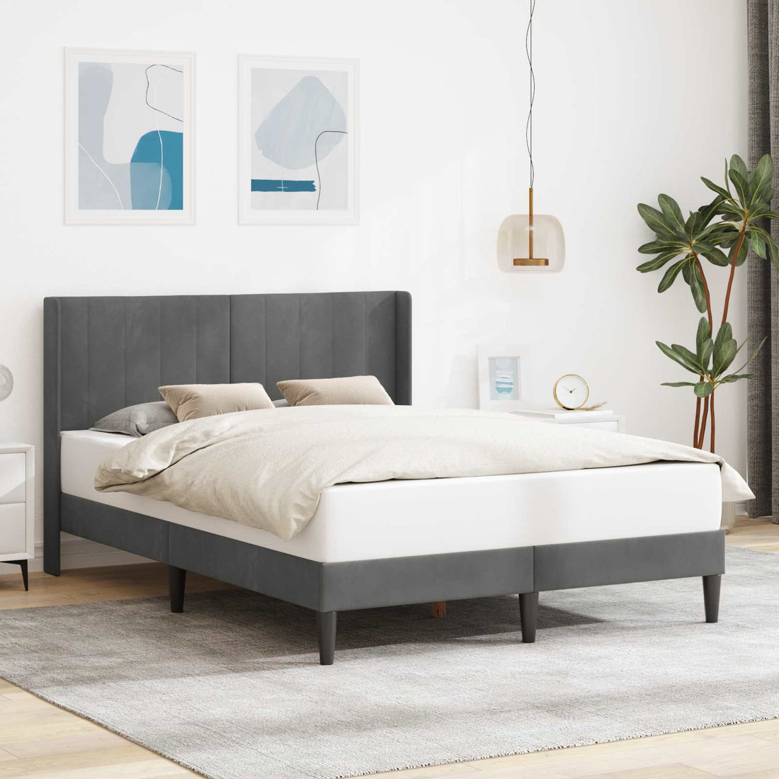 vidaXL Estructura de cama Gris oscuro 153 x 203 cm Terciopelo