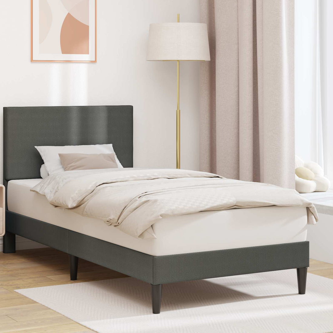 vidaXL Estructura de cama Gris oscuro 90 x 190 cm Tela de Pana