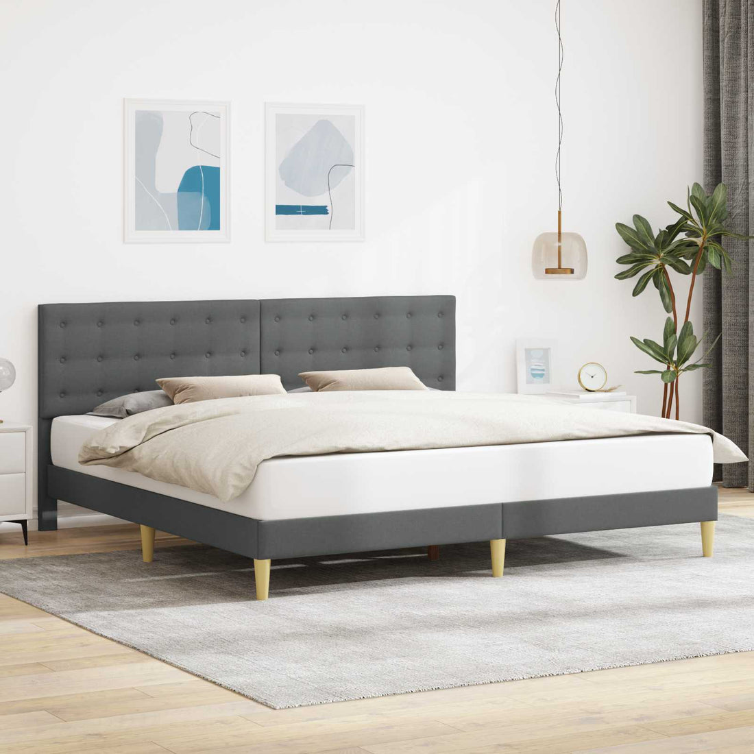 vidaXL Estructura de cama con cabecera Gris oscuro 180 x 200 cm Tela