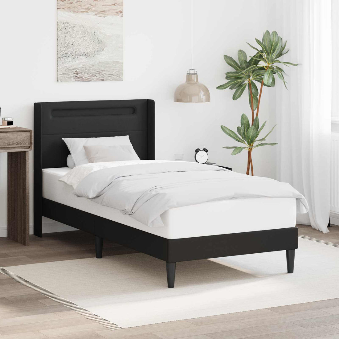 vidaXL Estructura de cama Negro 90 x 190 cm Cuero sintético